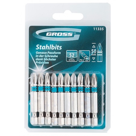 Комплект битове PH2 х 50 mm, 10 бр. GROSS 11335